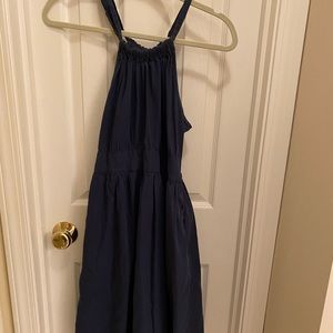 eShakti halter dress Navy blue keyhole neck cotton vacation beach Breathable